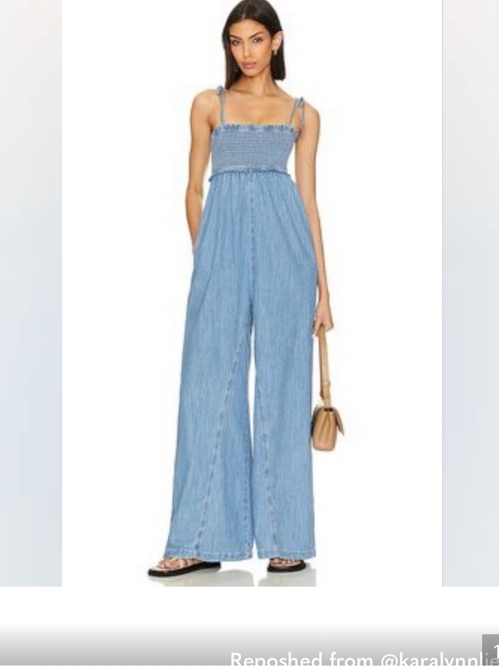 Free People- We The Free Easy Does It Chambray Jumpsuit